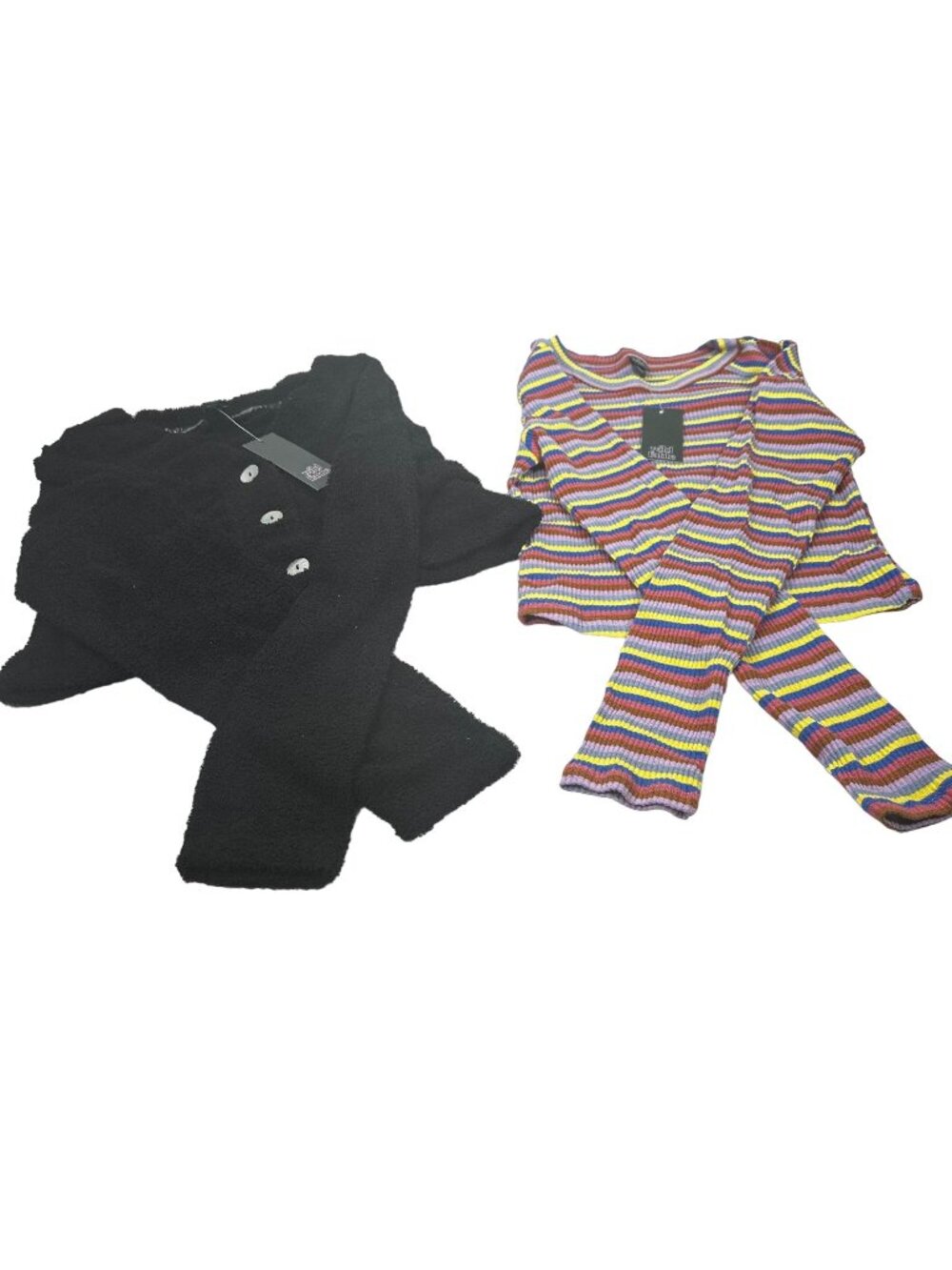 2 Piece Wild Fable Womens Small Black Crop Sweater And Multicolor Ribbed T-Shirt